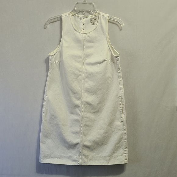 J. CREW White Denim Sleeveless Shift Dress Women's 4 Button Back Closure Pockets - Picture 11 of 12